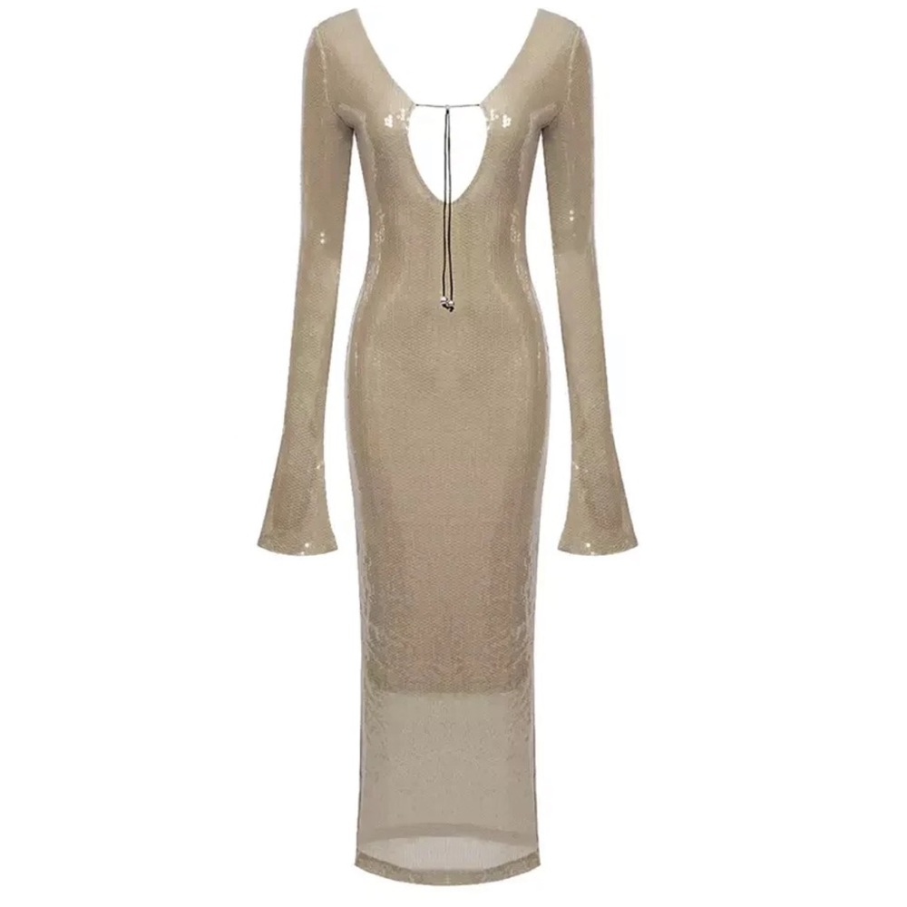 16Arlington Sequin Tan Hailey Bieber Dress